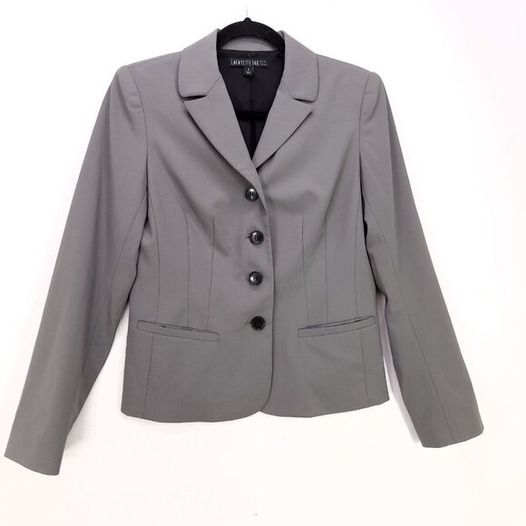 Lafayette 148 Virgin Wool Blazer Jacket Womens 4 Gray Pockets Office Career - Picture 1 of 14